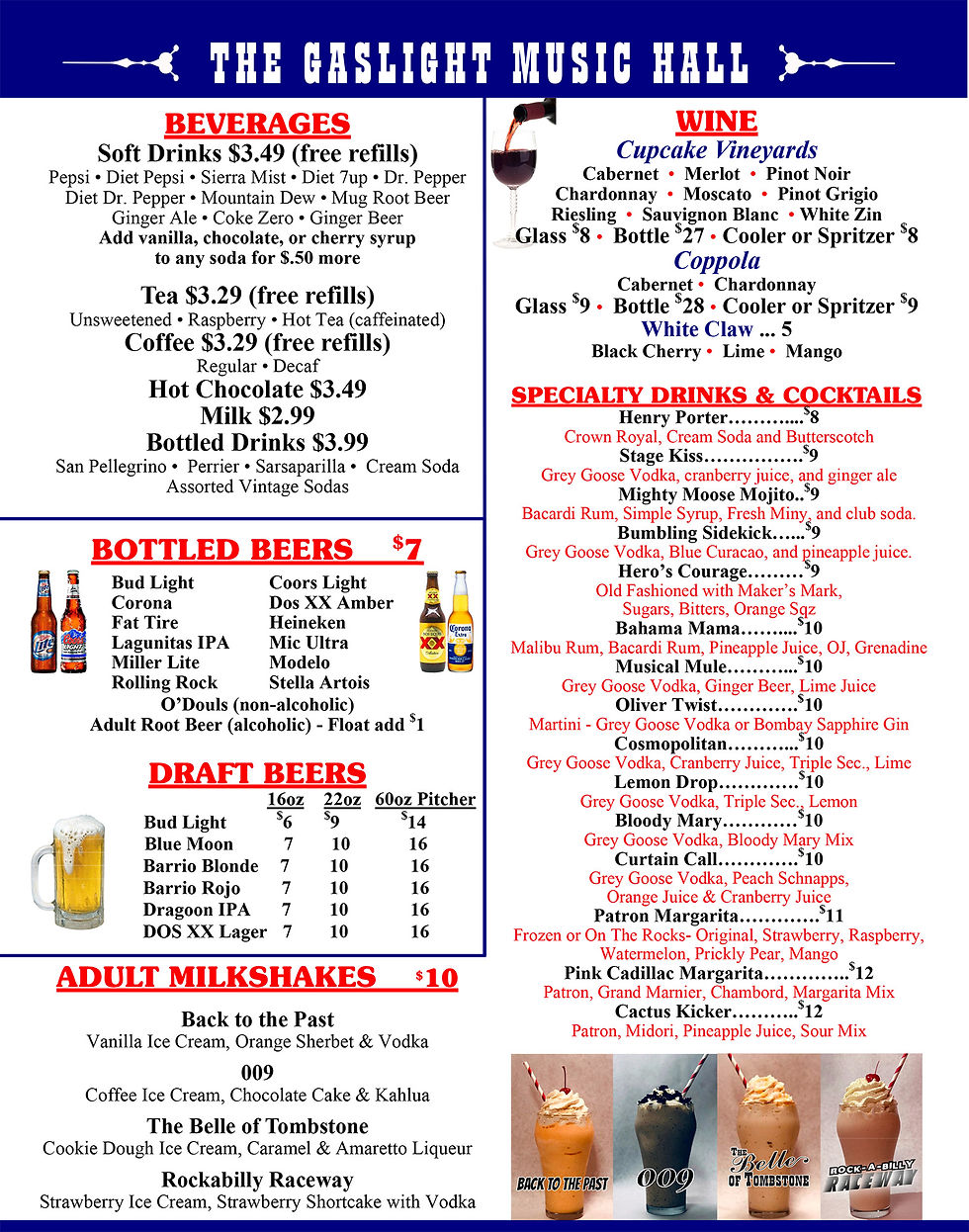 MENU Gaslight Music Hall